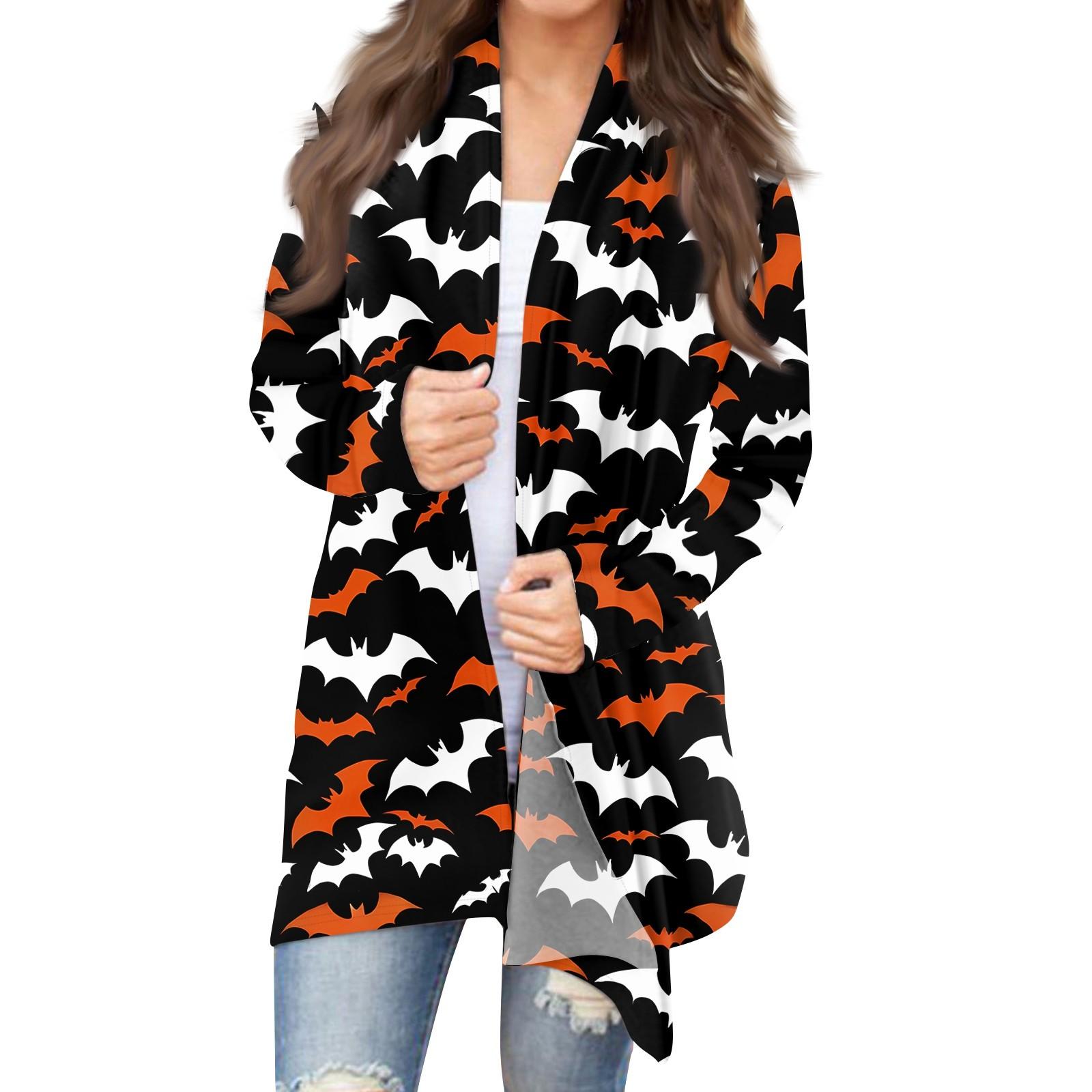 

Women s Halloween Print Long Sleeve Front Cardigan Printed Top Lightweight Jacket L білий