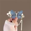 Silk Gauze Butterfly Headdress with Pearl Tassel: Women's Fashion Updo Hair Clip