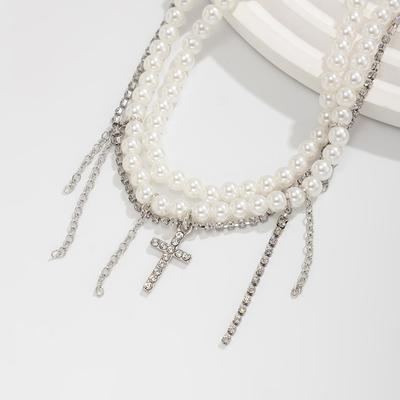 Pearl Cross Tassel Beaded Pants Ankle Chain For Women Foot Chains Jeans Jewelry Trouser Leg Decorative Clothing Accessories