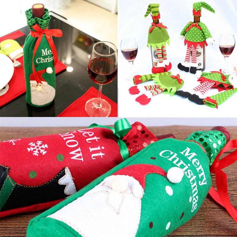 

Рождественские обложки для бутылок Санта Снеговик Эльф Платье Блестки Вино Баночка Одежда Гостевой подарок Держатель Украшения