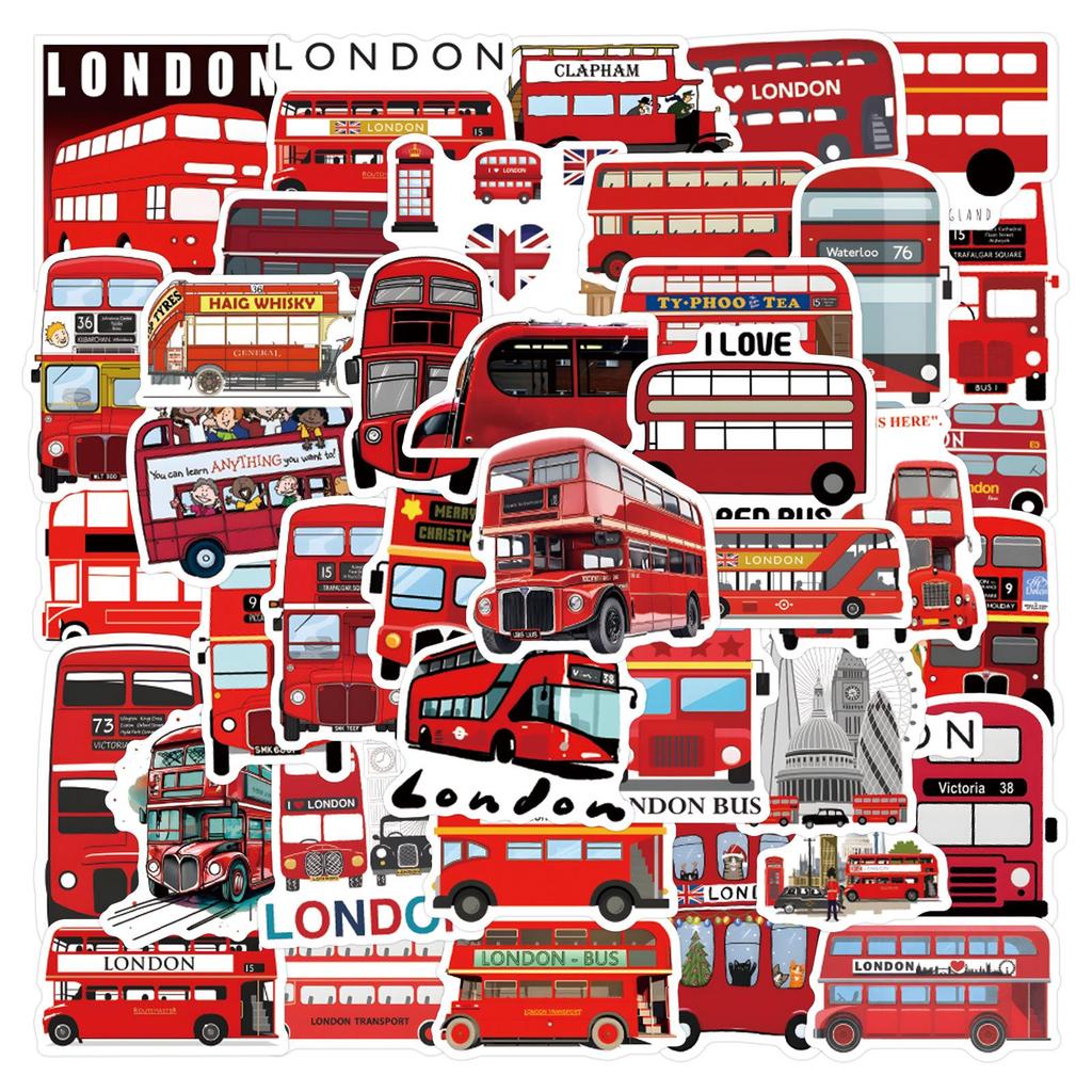 55 Cartoon London Bus Graffiti Stickers: Personalized, Creative, Waterproof for Skateboards & Notebooks