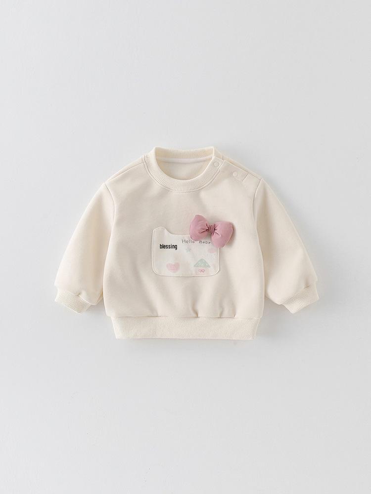 Spring 2026 Girls' Cartoon Hoodie: Cute, Versatile Infant Baby Pullover with Long Sleeves - Class A
