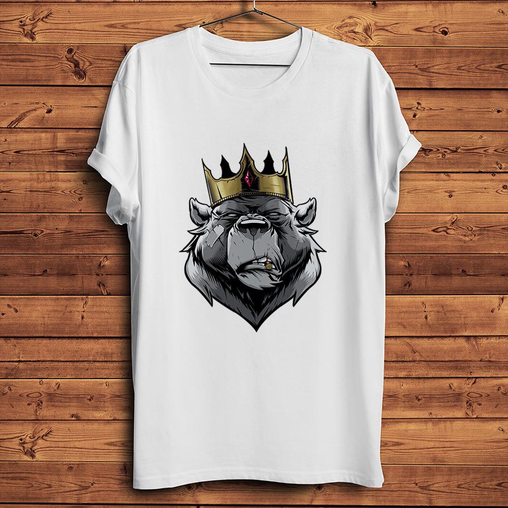 King of Bear Warrior with Crown Bite A Bullet Funny Tshirt,Men White Casual Short Sleeve T-Shir