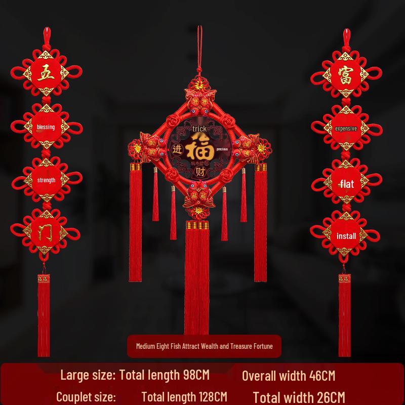 Großer Pfirsichholz Fu-Zeichen Anhänger für das Wohnzimmer: Chinesische Knoten-Dekoration für Wand oder Tür