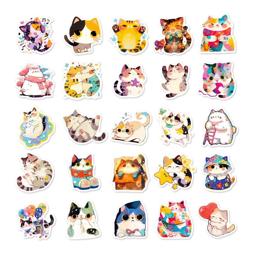 50PCS Cute Japanese Lazy Cat Stickers, Kawaii Pet Cat Daily Life Decals for Journal & Decoration