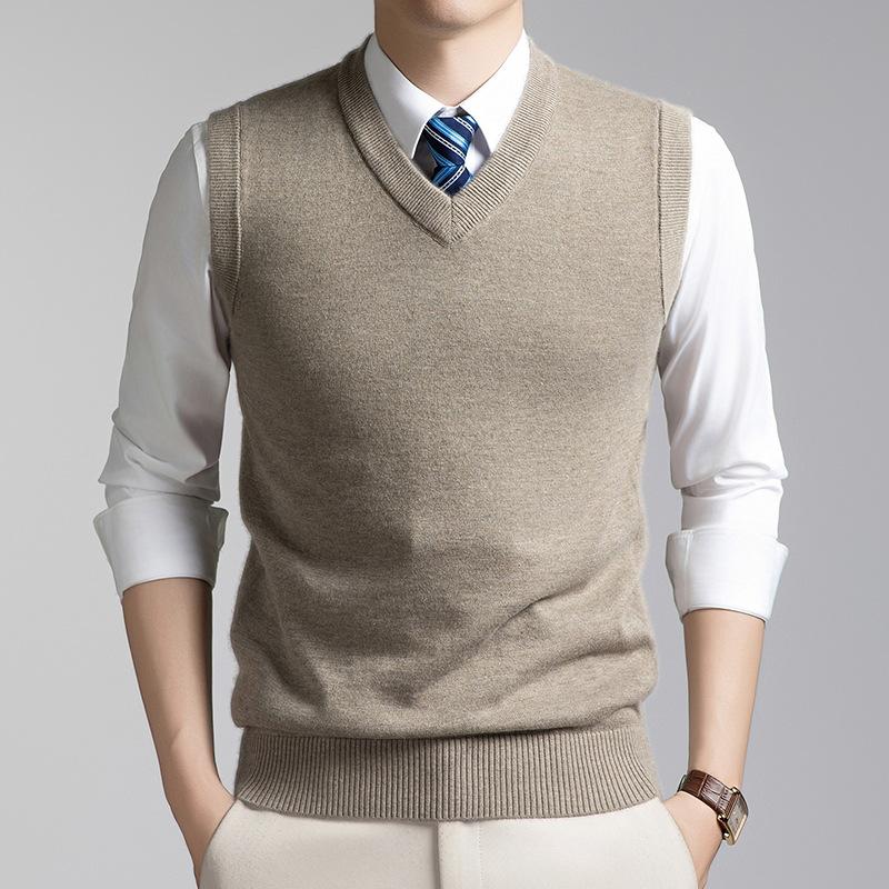 Men S Solid V Neck Knitted Sleeveless Pullover Casual Warm Vest