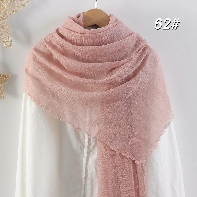 Eșarfă Moale din Bumbac și In 90x180cm Femei Musulmane Eșarfă Hijab Șifonată Culoare Solidă Șaluri Islamice de Cap Înfășurări Eșarfă de Cap Femei