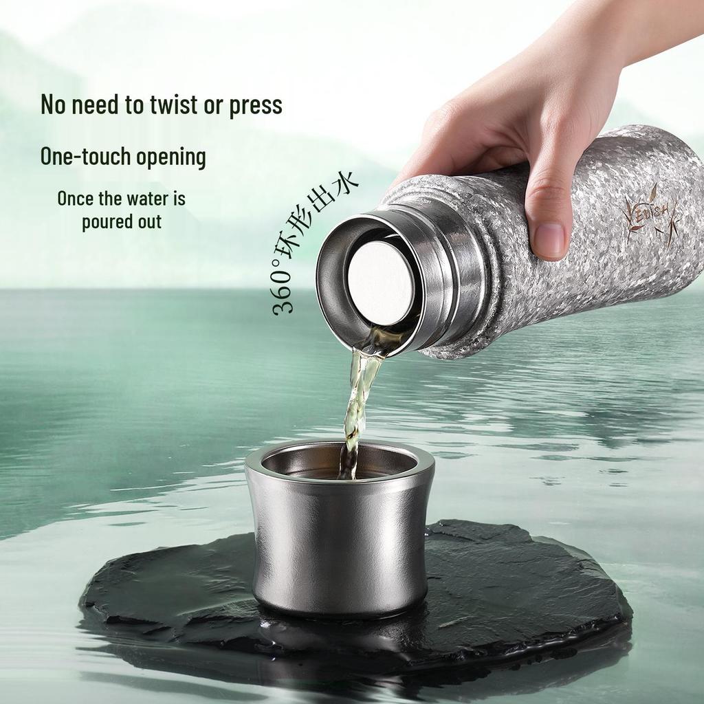 Pure Titanium Double-Layer Thermos Cup with Magnetic Suction and Bamboo Joint - Tea Steeper & Business Gift Cup