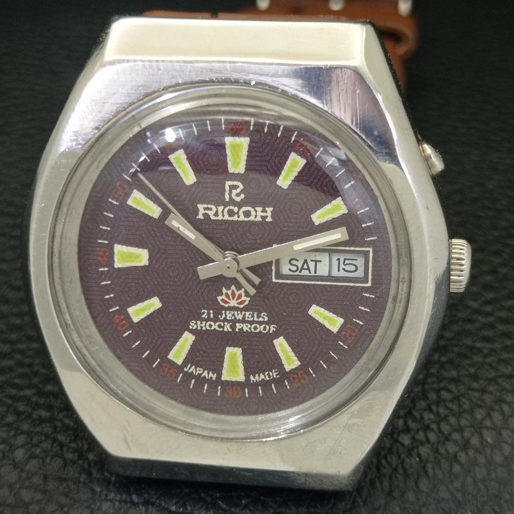 RICOH R31 AUTOMATIC VINTAGE JAPAN MENS BROWN COLOR DIAL WATCH a701930-5 R207-a701930