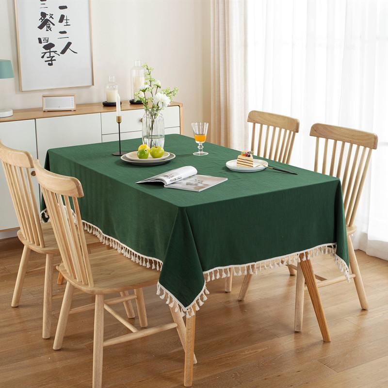 Modern Simple Solid Color Cotton Washed Cotton Red-Green Christmas Fringed Coffee Table Tablecloth Dining Table Cloth