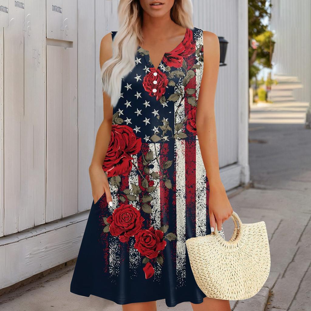 Women's Fashionable Casual Independence Day Print Dress