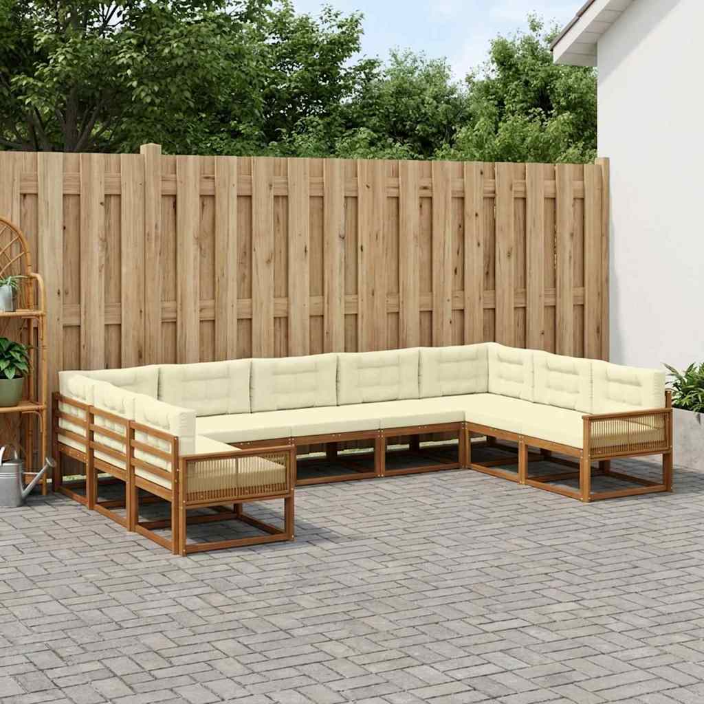 Outdoor Sofa Set with Cushions 10 Pcs Natural and Cream