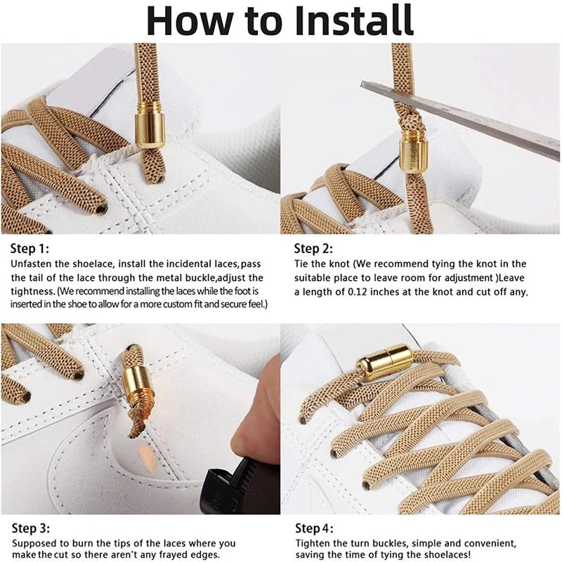 New Flat Elastic Shoelaces Round Capsule Metal Lock Man and Woman Universal No Tie Shoelaces Suitable for All Shoes Lazy Laces