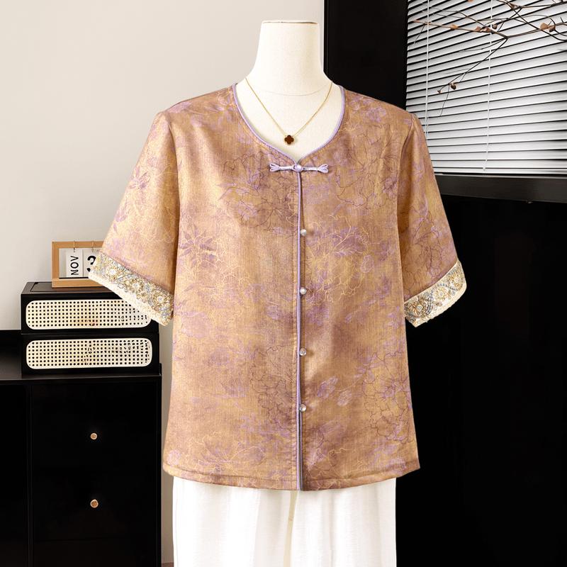Middle-Aged Women s New Chinese Style Embroidered Summer Blouse XL