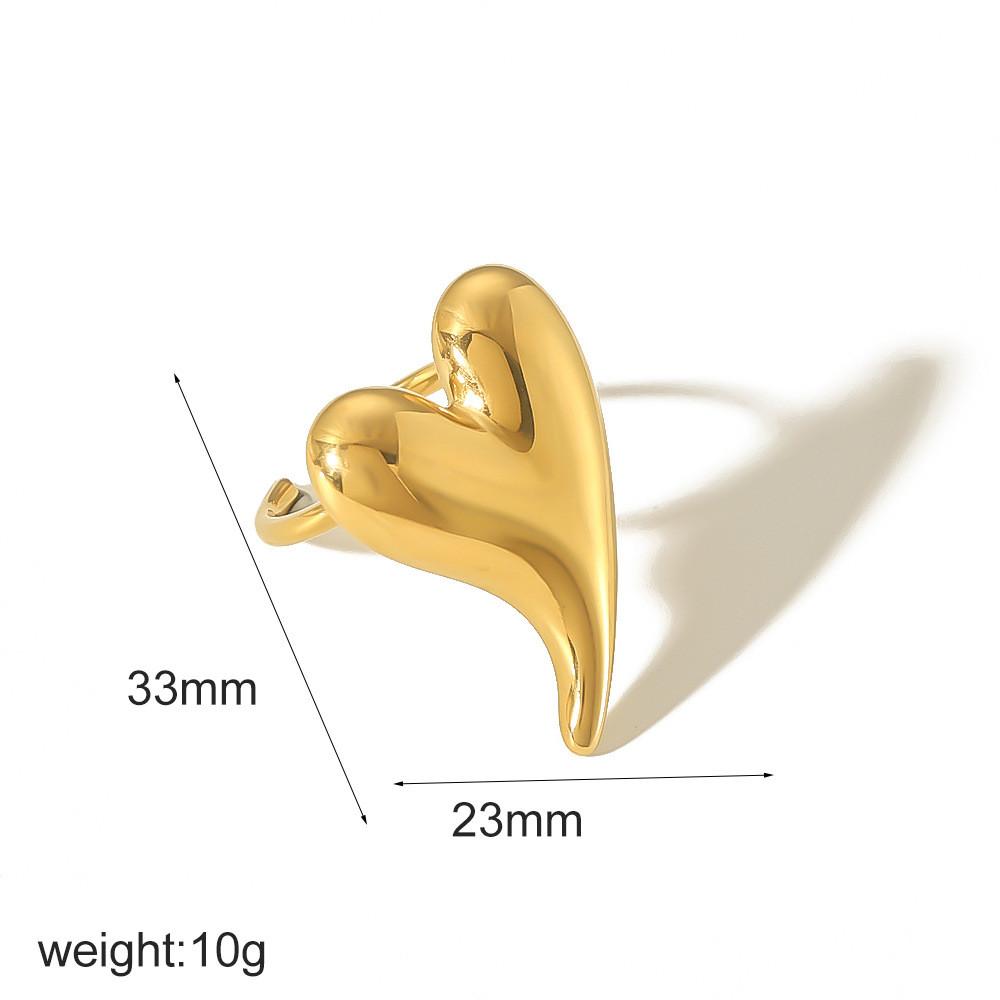 Heart Pendant Adjustable Stainless Steel Ring For Women Gift Accessory