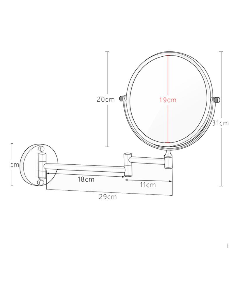 Otočné nástěnné zrcadlo s 3x zvětšením a zrcadlem, upevňovací šrouby