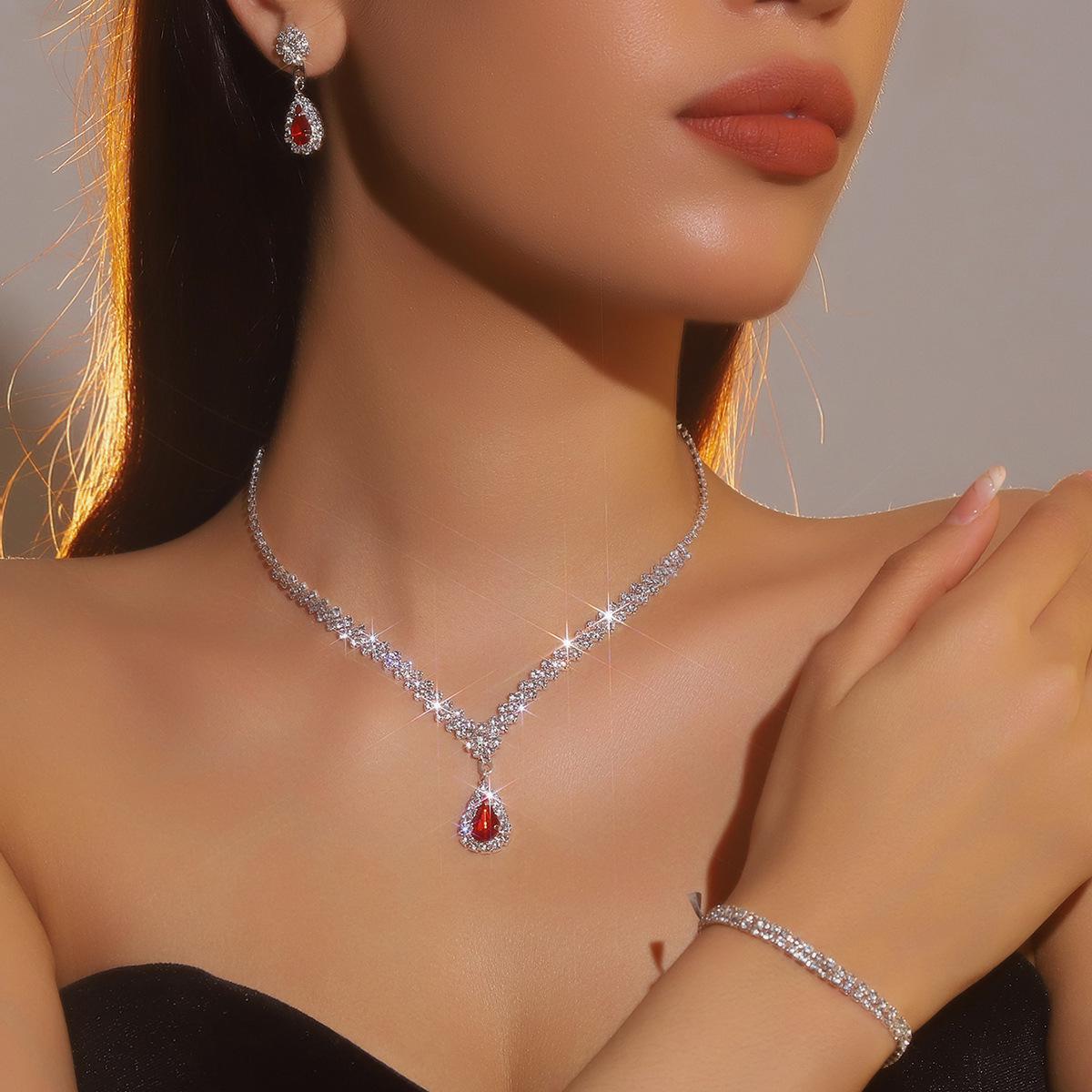 

High-End Luxury Diamond Necklace, Earrings & Bracelet Set: Bridal & Prom Jewelry