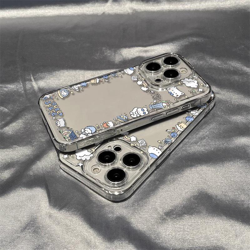 Edge Cartoon Style Transparent Drop-Proof Phone Case for Apple 13, 14, 15, 16 Pro - Full Coverage, Premium Feel for Women