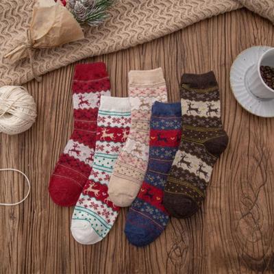 1 Paire de Chaussettes Épaisses Imprimées à Motifs Cerf pour Femmes, Adaptées pour Chaussettes de Noël Chaudes, Douces et Confortables, Chaussettes d'Automne et d'Hiver
