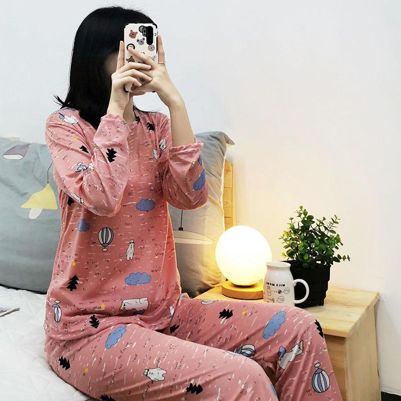 Damen Frühling & Herbst Niedliches Cartoon Pyjama Set: Langärmeliges, langhosenartiges zweiteiliges Homewear-Set mit Rundhalsausschnitt.