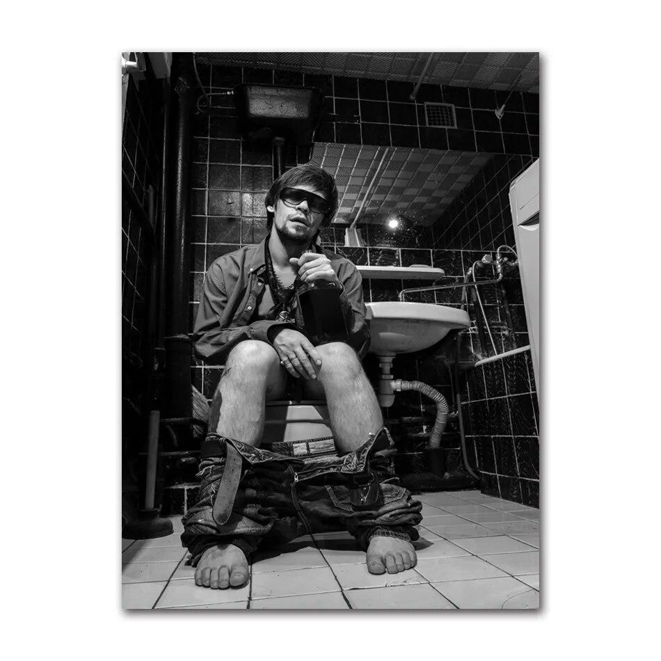 Modern Black and White Canvas Print Sexy Woman Man In Bar Smoking Drinking Art for Bathroom Wall