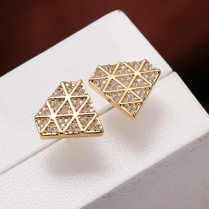 Korean Style Geometric Diamond Shape Stud Earrings: Women s Temperament, Sexy Metal Inlaid Diamond Jewelry