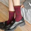 Autumn Relaxation ~ Korean Socks Full Of Bows, Women'S Contrasting Colors, Lip Bubbles, Hem Piles Of Socks