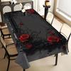 1 Stück stilvoller gotischer Tischdecke mit schwarzem Hintergrund, verziert mit roten Rosen und einem barocken Design, aus Polyester, geeignet für Esstisch