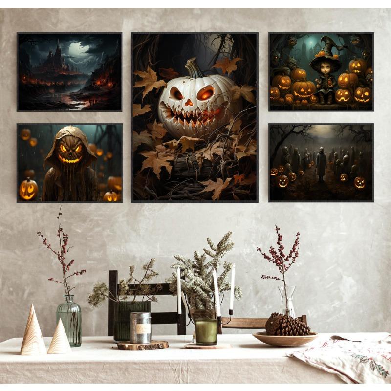 Classic Horror Halloween Pumpkin Skull Dark Academy Fashion Retro Poster Canvas Paintings Wall Art Pictures Home Decor