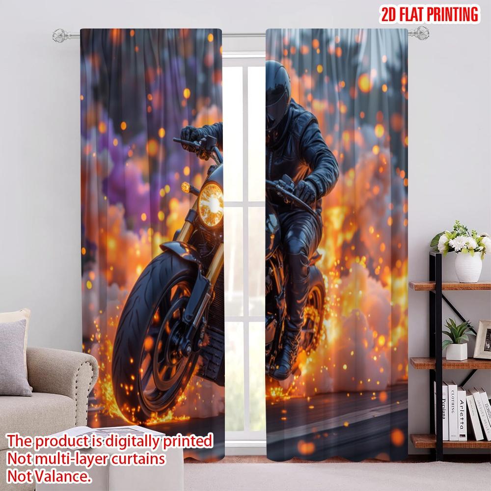 

2 шт., 2D печать на плоскости Светофильтрующие шторы Inferno Rider Полиэстер (без удилища) Праздничный декор в стиле ар-деко для кухни, спальни 52.50 × 116.00 cm 2 pcs