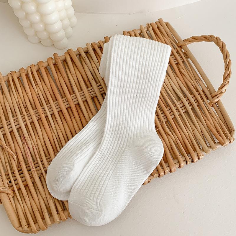 

2025 Весна и Осень Однотонные Полосатые Колготки для Маленьких Девочек - Корейский Стиль белый