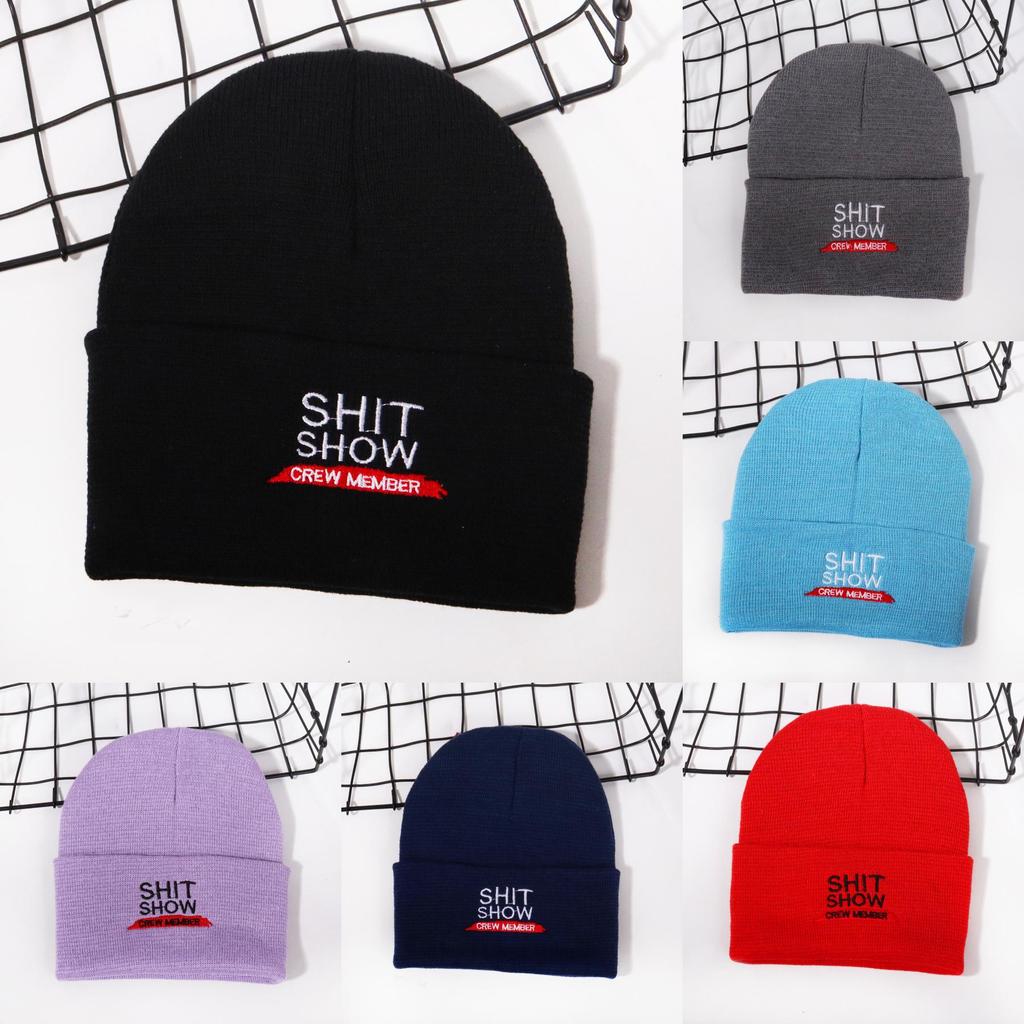 Hat With Knit Shit Show Letters Embroidered For Autumn Winter Fashion Warmth