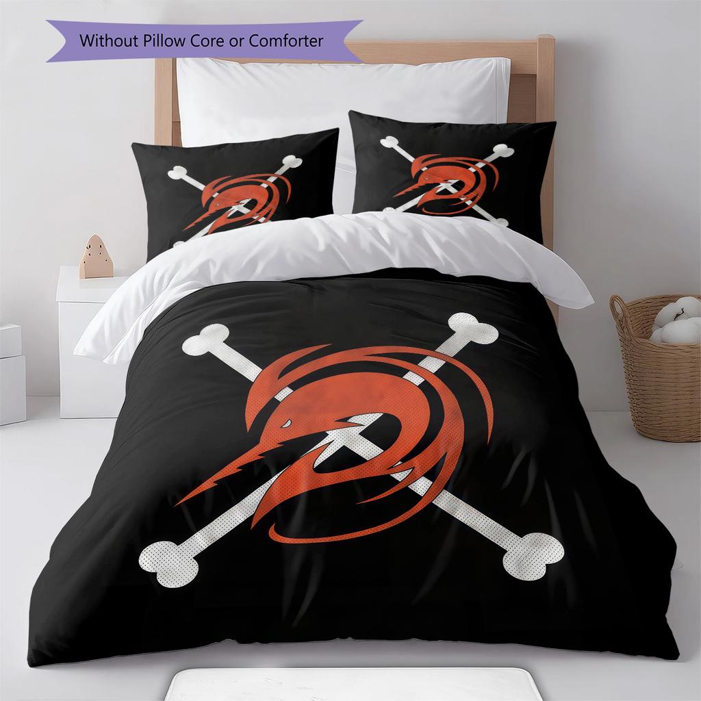 One Piece Logo Pattern Bedding Quilt Set Quilt Cover Pillowcase Home Birthday Gift(1 * Duvet Cover + 2 * Pillowcase, Without Core)