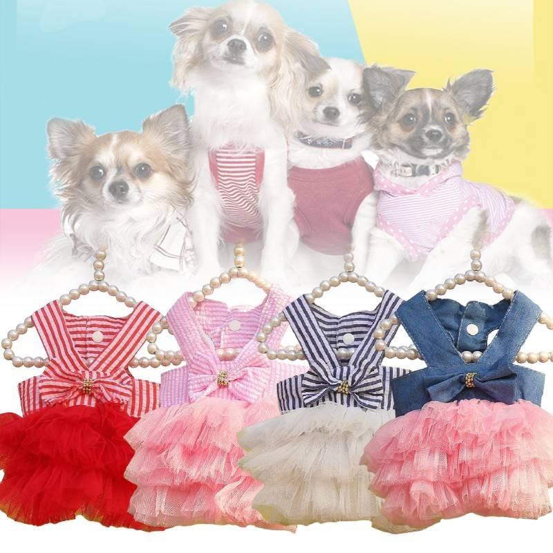 Cute Summer Pink And White Striped Pet Dress For Small Dogs And Cats