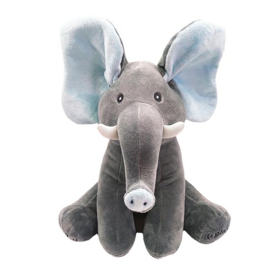 Peekaboo Elephant Plush Toy Moving Ears Hide-and-Seek Game Stuffed Animal Comfort Doll Interactive Musical Plushie Toddlers Boys Girls Gift