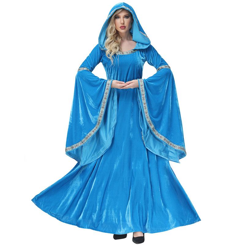 Abito da Principessa Vampira Medievale Drammatico Retrò con Maniche a Svasatura per Donna Adulta Costumi Cosplay di Halloween Abbigliamento per Role Play