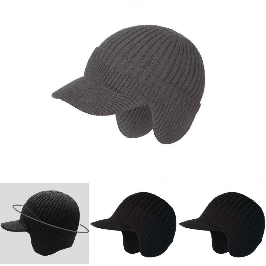 Knitted Winter Hat For Men With Warm Fleece Lining And Earflap Protection For Outdoor Activities