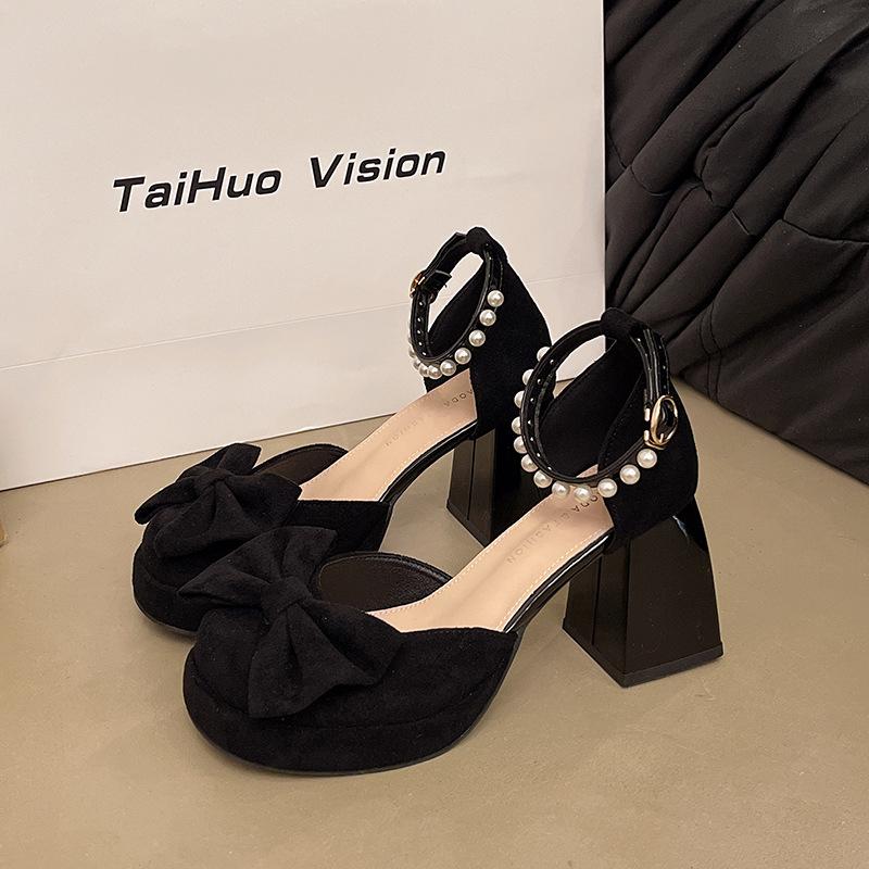 Französische Mary Jane High Heels Damen Dickabsatz Ein-Wort Schnalle Gürtel Sommer 2025 neu mit Rock Einzelne Schuhe Sandalen