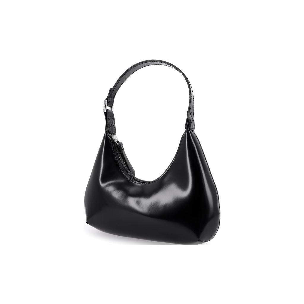 By Far Bernsteinfarben Unifarben Vintage High-End Reißverschluss Leder Achseltasche Halbmond Hobo Handtasche Damenhandtaschen Schwarz 20PFBASBLWSMA