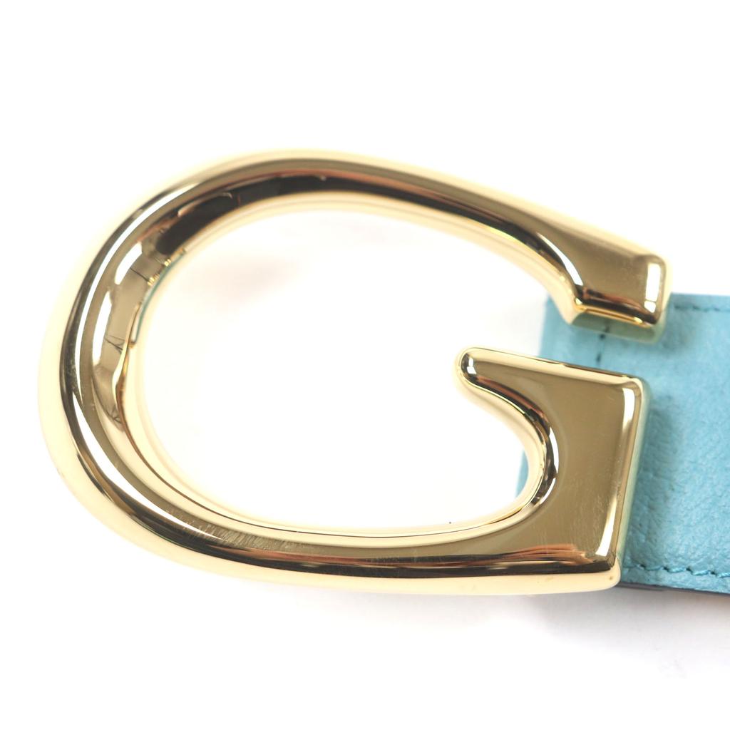 Excellent GUCCI Belt G Logo Buckle Leather Yellow Blue Leather Mens 709954 Used