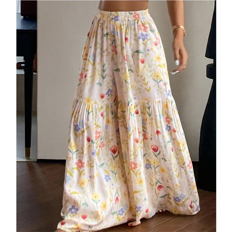 Pantalon Floral d'Été pour Femme, Taille Haute, Ample, Fin, Jambe Large, Élégant, Amincissant, Pantalon Droit Polyvalent