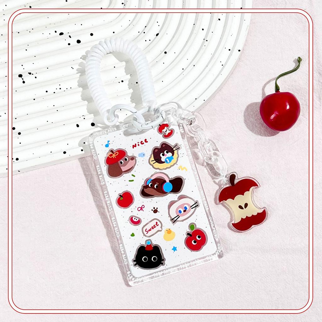 Kawaii Cat Keychain Sliding Card Holder Student Meal Card Bus Card Photo Card Holder Lanyard Lady Id Card Credit Card Holder