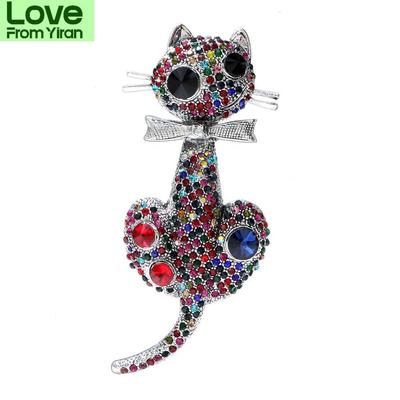 Rhinestone Cute Funny Big Cat Brooches For Women Vintage Animal Pin  Colors Available High Quality New Year