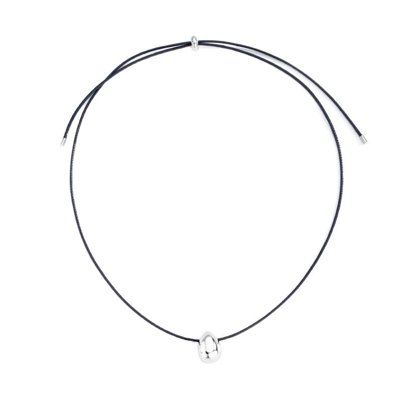 Jinruixi Minimalist Cold Style Glossy Metal Water Drop Black Leather Necklace for Women - Autumn Sweater Chain.