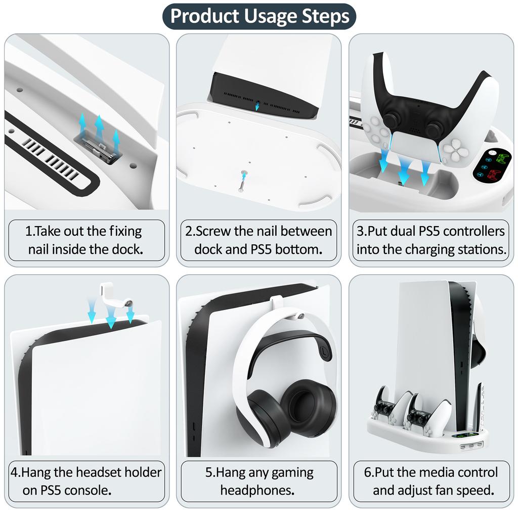 For Sony PS5 Console Controllers Charging Dock Cooler Stand Holder Headphone Holder