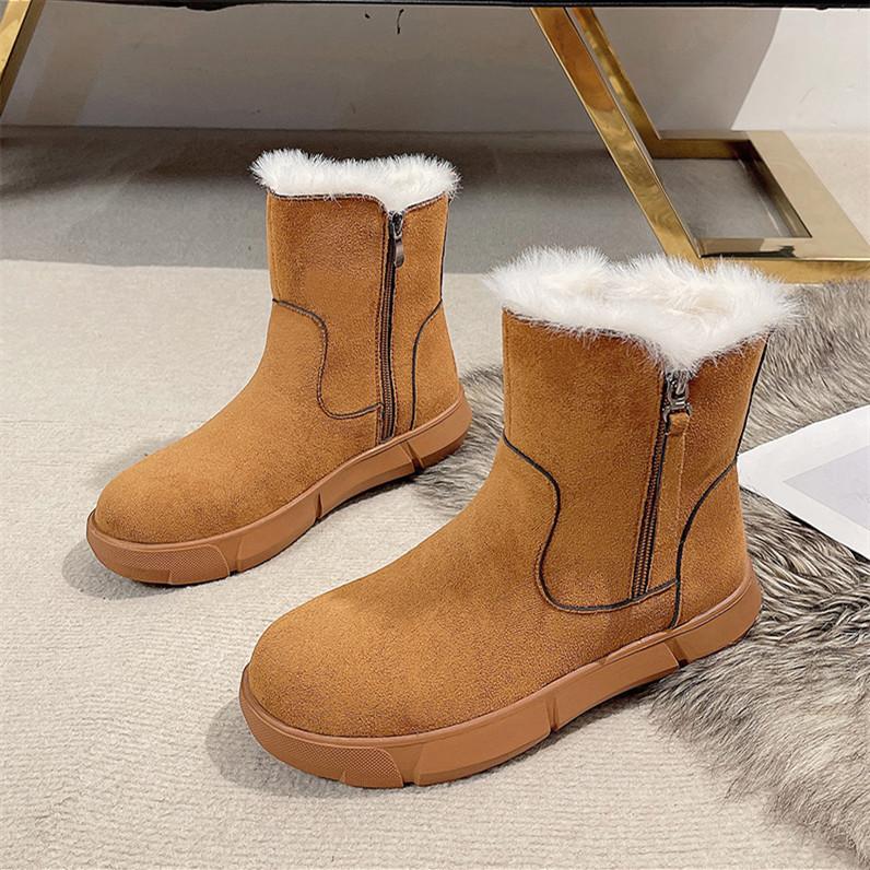 

Женские зимние ботинки на толстой подошве, новые, с круглым носком, на двойной молнии, теплые и удобные хлопковые ботинки на осень и зиму 42 имбирный
