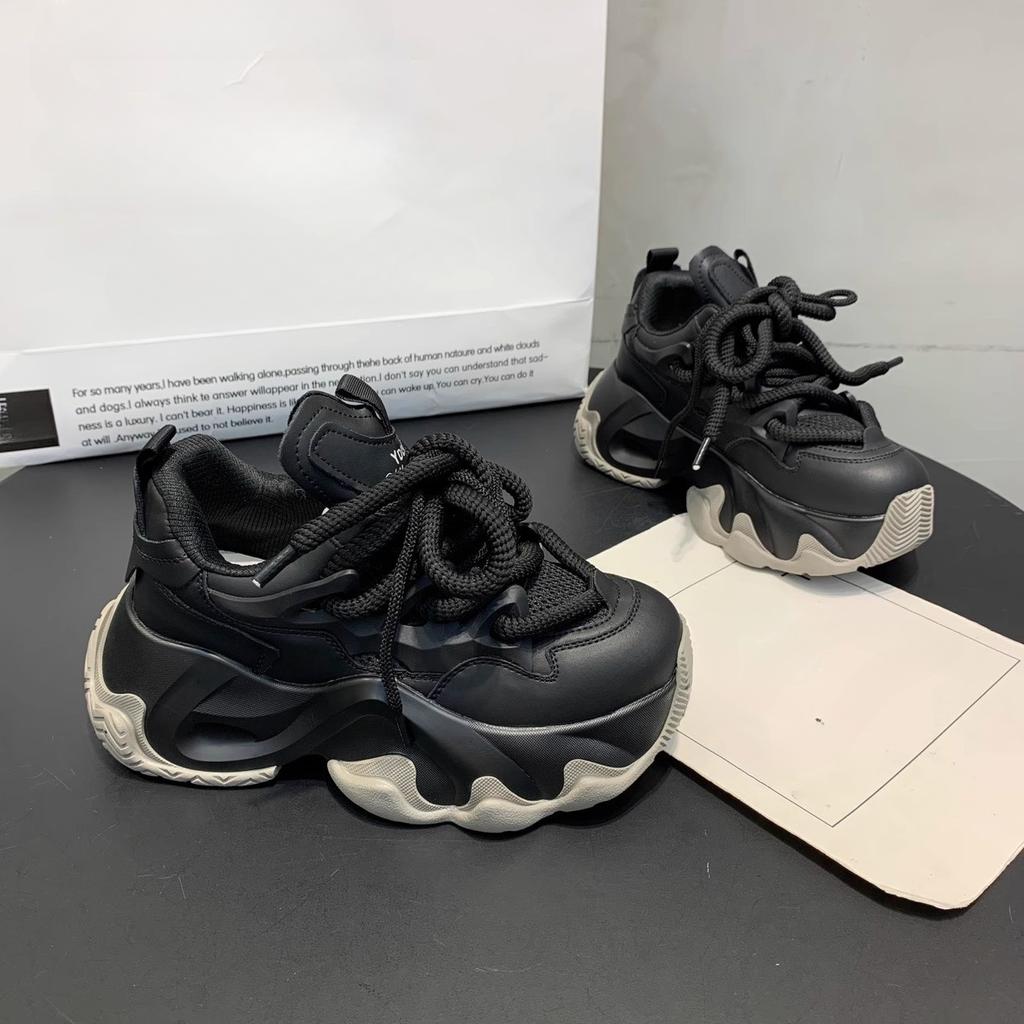 Authentic Leather Clunky Sneakers Platform Height Increasing Small Women's Shoes Spring New All-Matching Casual Sports Shoes