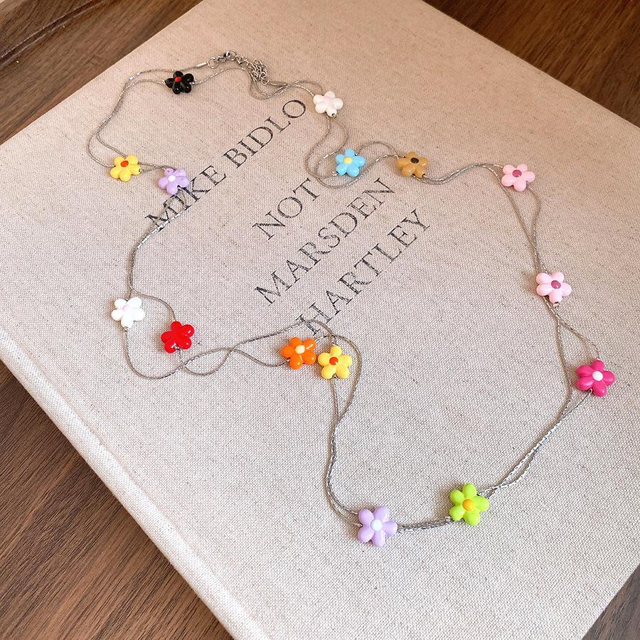 Colorful Flower Layered Clavicle Chain Necklace Sweet Summer Jewelry