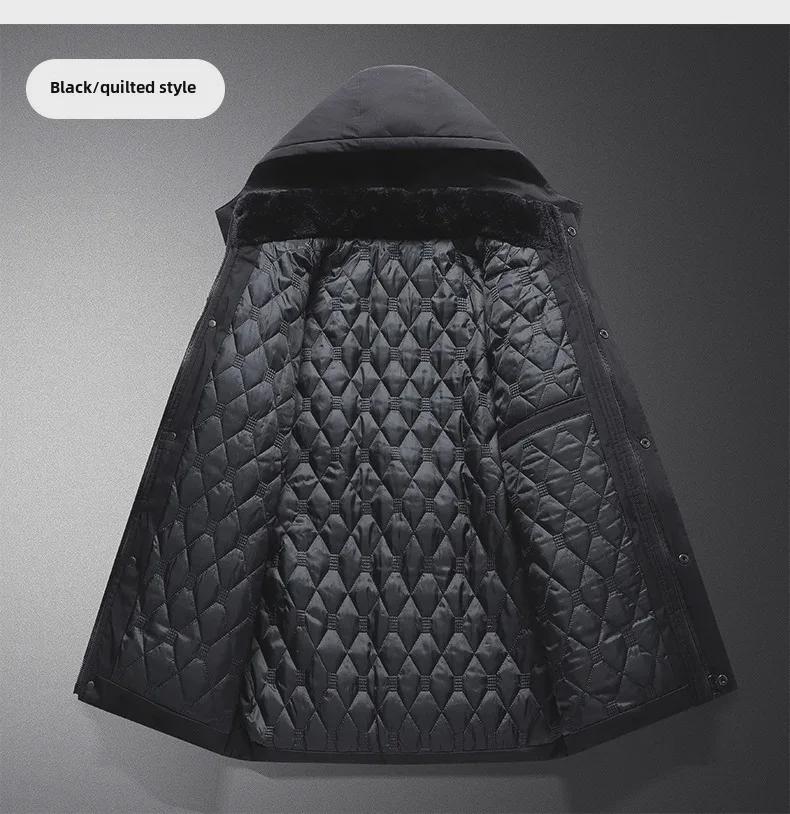 Men's Hooded Winter Cotton Coat: Warm, Thickened, Versatile, Medium-Long Jacket for Middle-Aged & Elderly