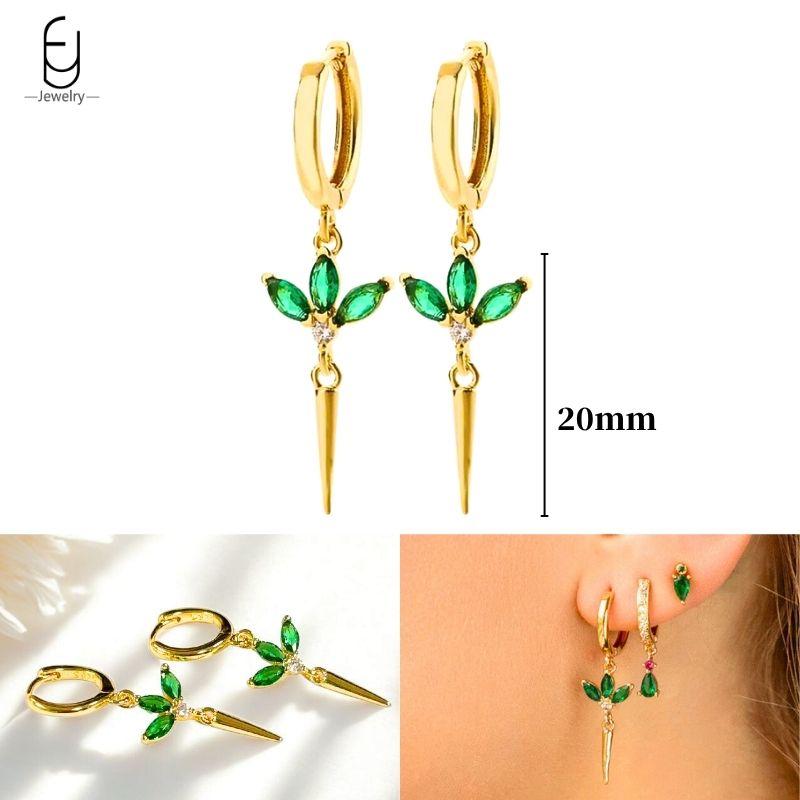 925 Silbernadel Grüne Zirkon Gold Ohrringe Herz Creolen für Damen Zarte Steckerohrringe Luxuriöser Schmuck Geschenke